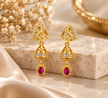 Gold-Toned Ruby Drop Earrings