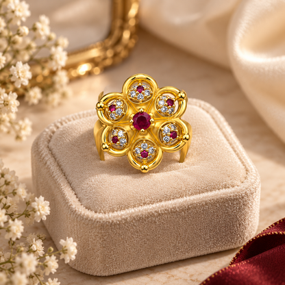 Ruby Floral Gold-Toned Statement Ring