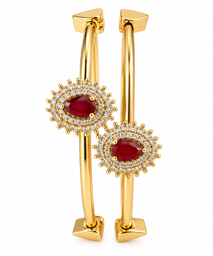 Gold-Toned Red Stone Double-Band Bracelet