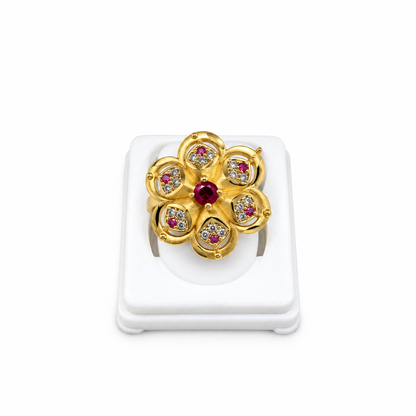 Gold-Toned Ruby Floral Statement Ring