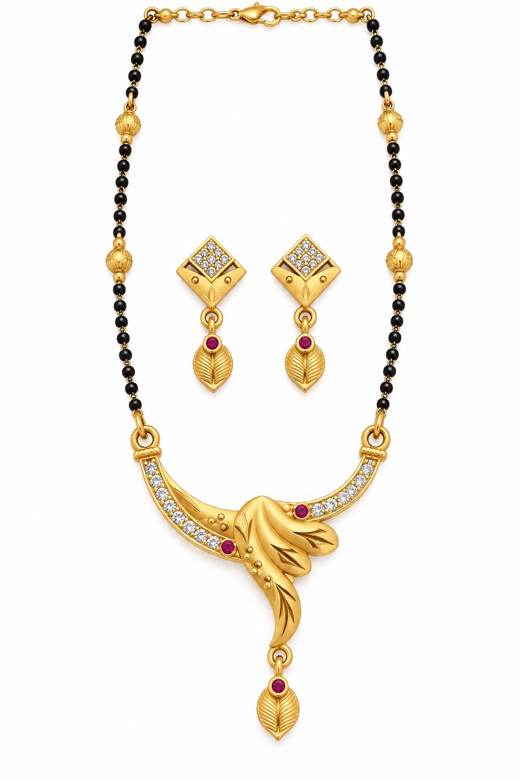 Gold-Toned Black Beaded Necklace & Earring Set