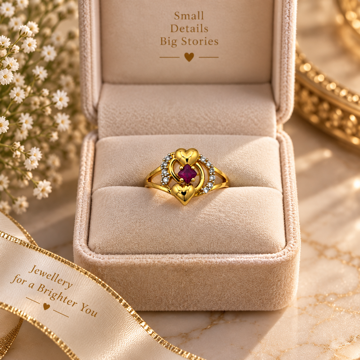 Gold-Toned Ruby Heart Ring