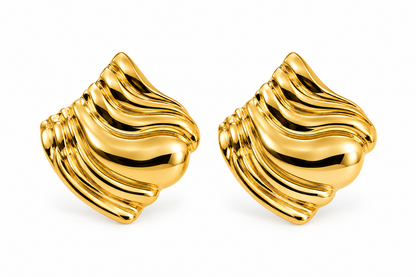 Gold-Toned Sculptural Wave Stud Earrings