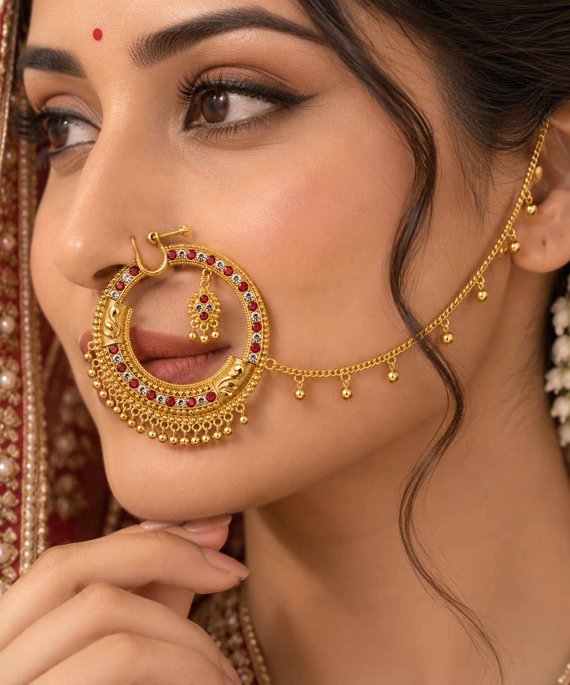 Gold-Toned Traditional Bridal Nath with Chain
