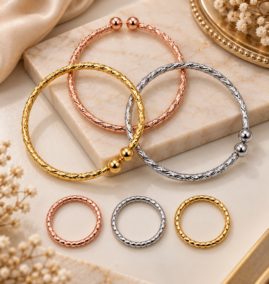 Tricolor Textured Bangle Set
