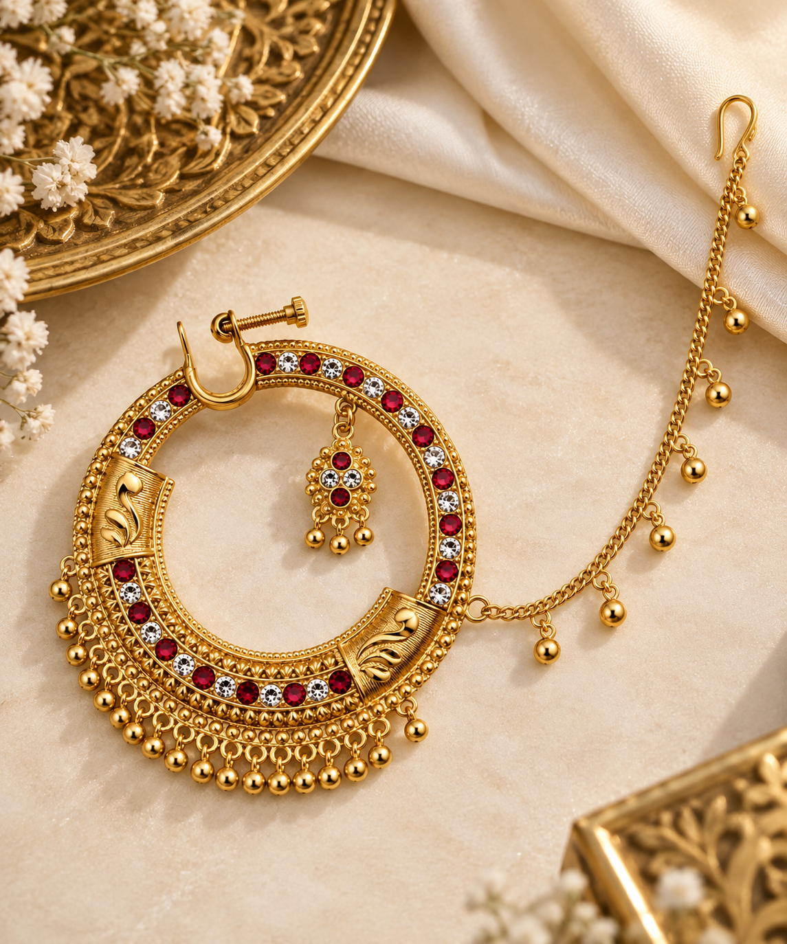 Gold-Toned Traditional Bridal Nath with Chain