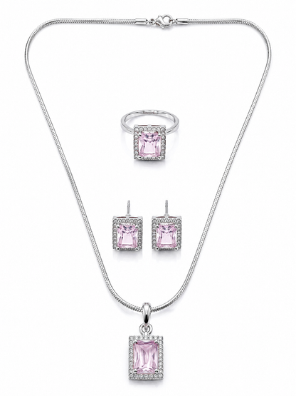 Elegant Pink Silver-Toned Pendant Set