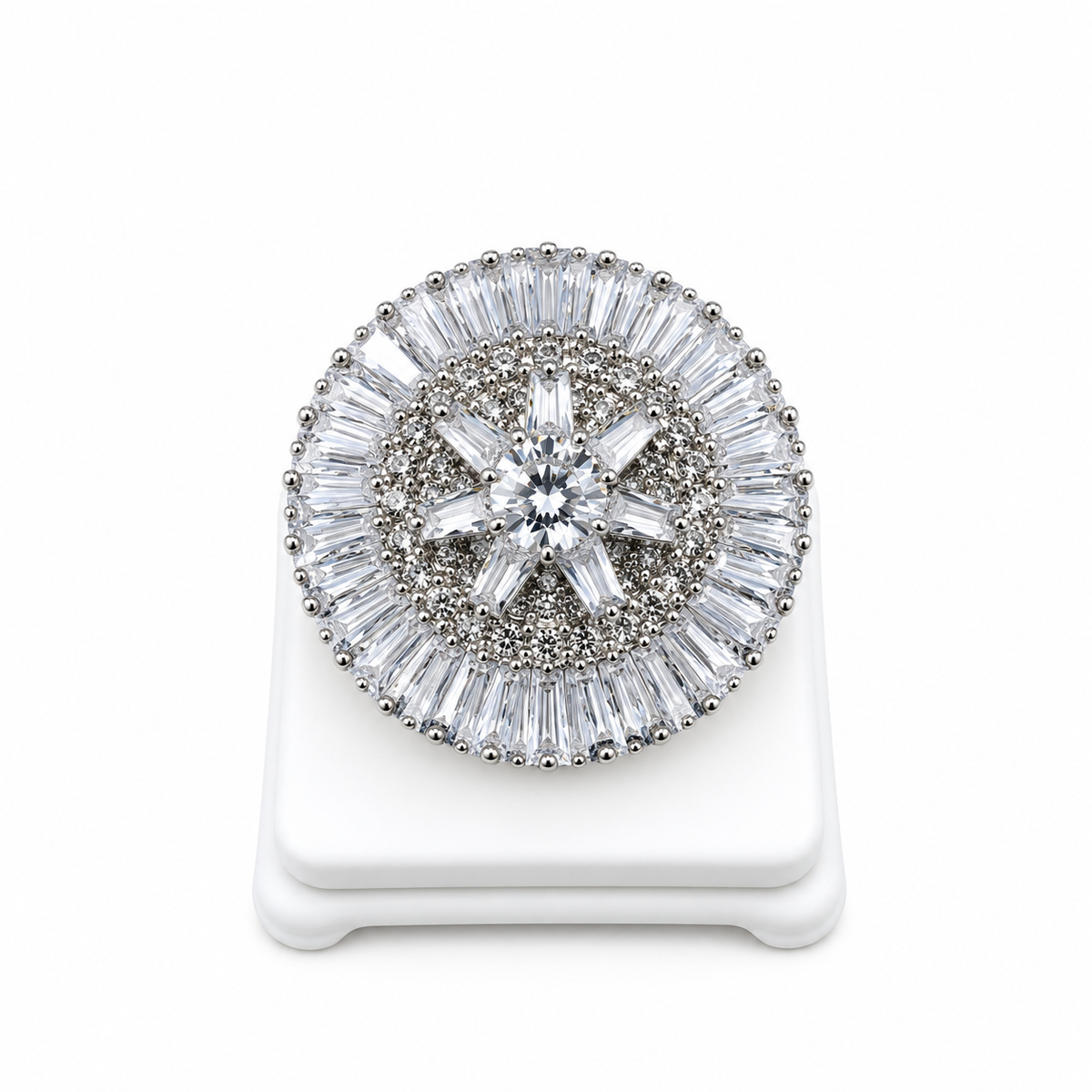 Premium Silver-Toned Sunburst Statement Ring
