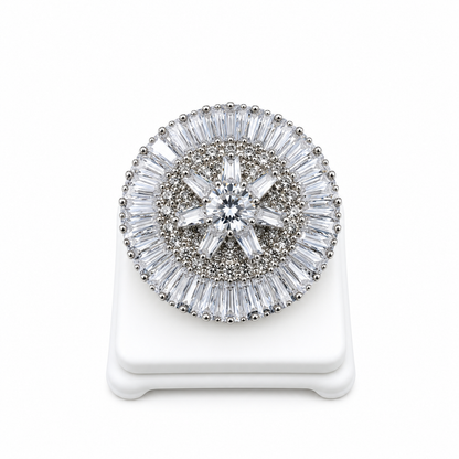 Premium Silver-Toned Sunburst Statement Ring