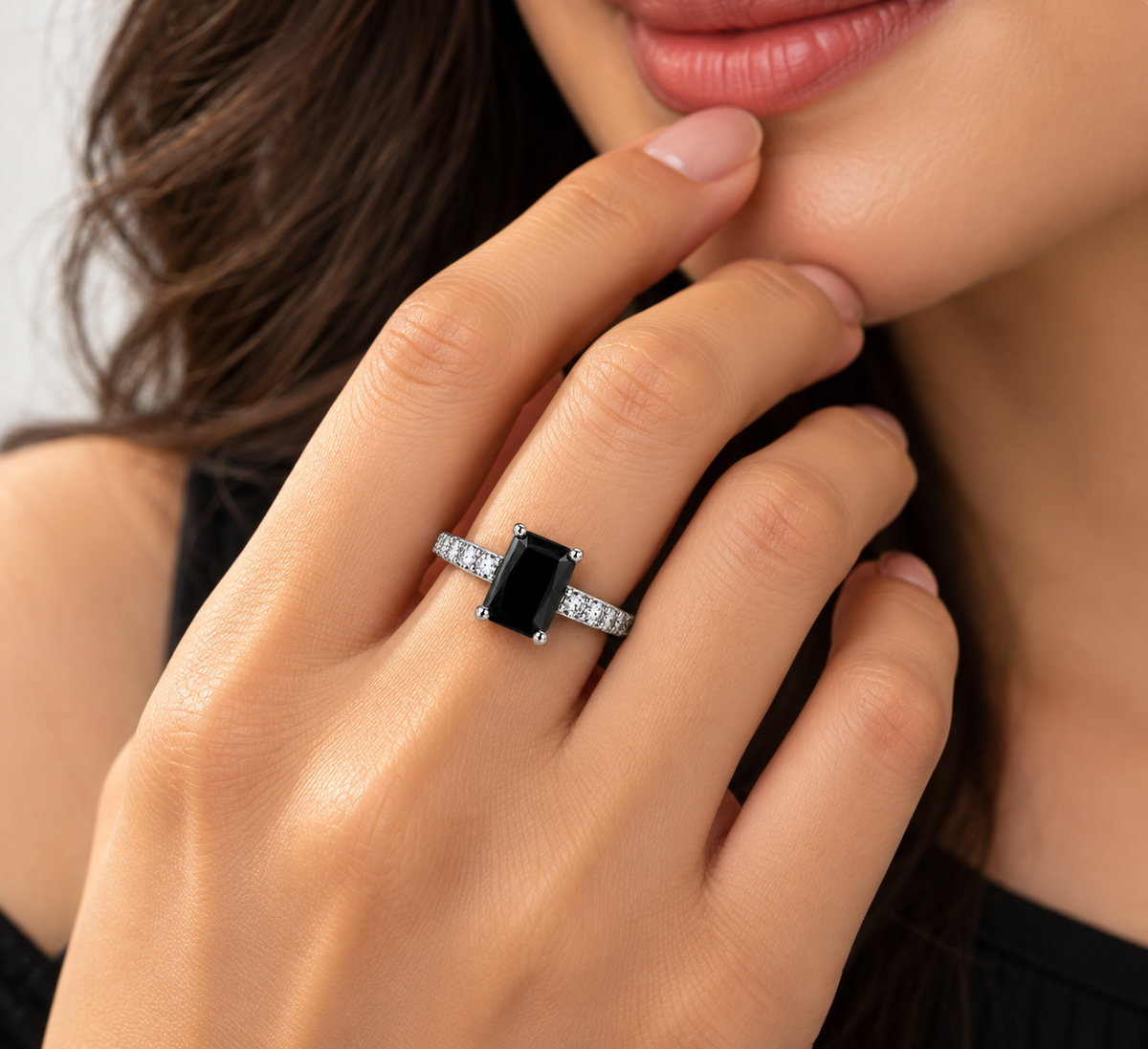Black Rectangular Solitaire Statement Ring