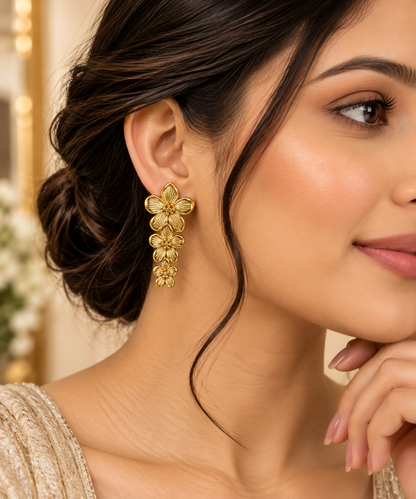Gold-Toned Floral Drop Earrings