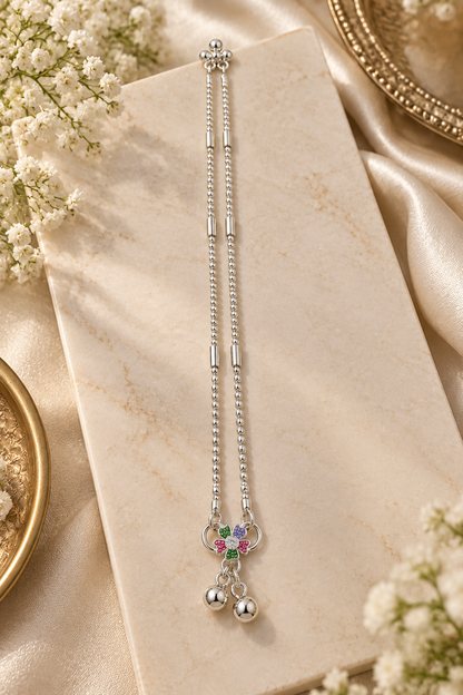 Silver-Toned Double-Chain Floral Payal
