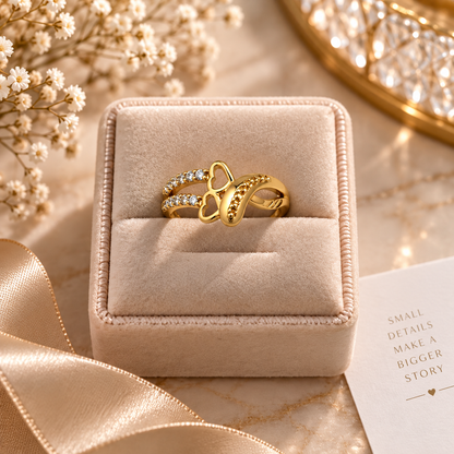 Gold-Toned Crystal Bow Ring