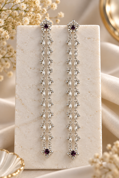 Silver-Toned Floral Beaded Payal