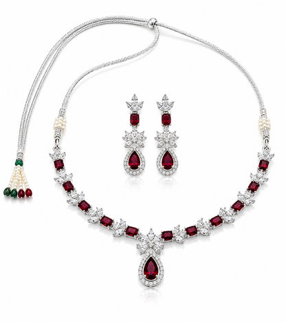 Elegant Ruby Red Teardrop Necklace & Earring Set
