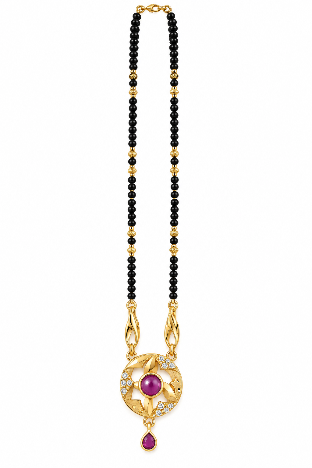 Elegant Black-Beaded Mangalsutra with Purple Stone Pendant