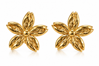 Gold-Toned Floral Statement Stud Earrings