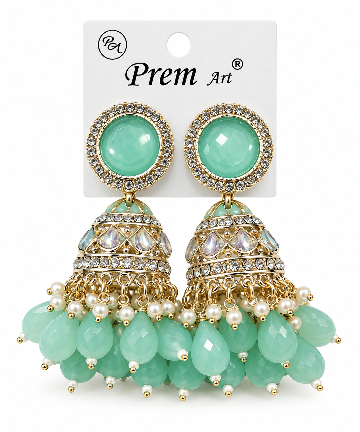 Mint Green and Silver Jhumka Earrings – Product Description