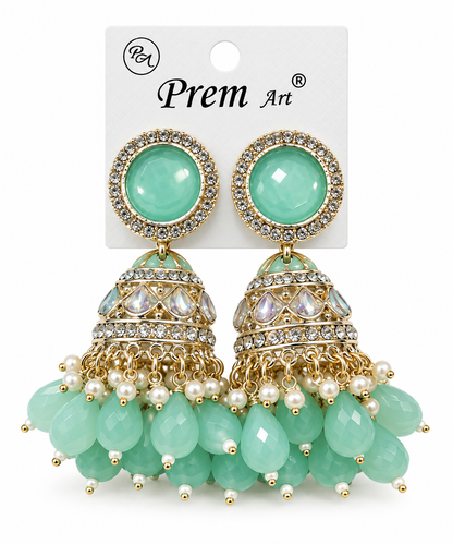 Mint Green and Silver Jhumka Earrings – Product Description