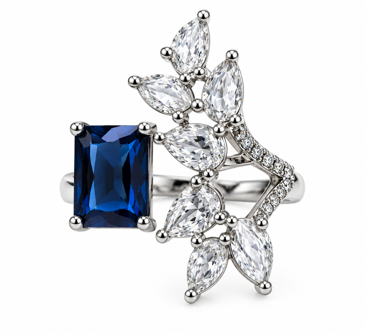 Premium Blue Gemstone Floral Statement Ring