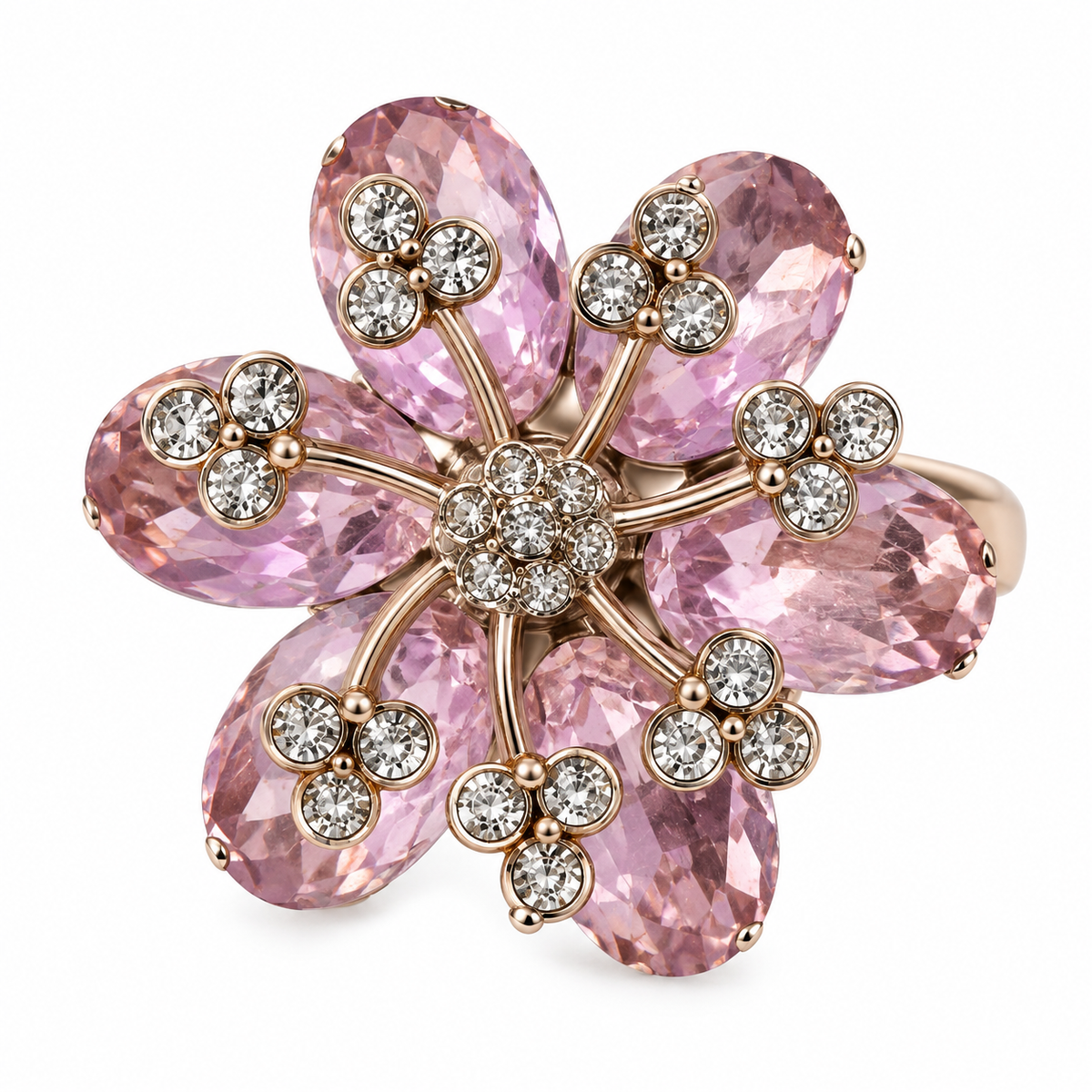 Rose-Toned Floral Statement Ring