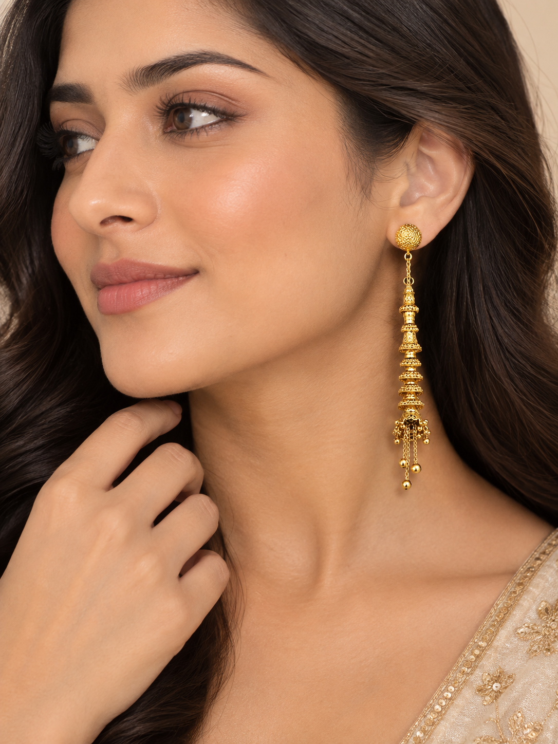 Premium Gold-Toned Long Drop Earrings