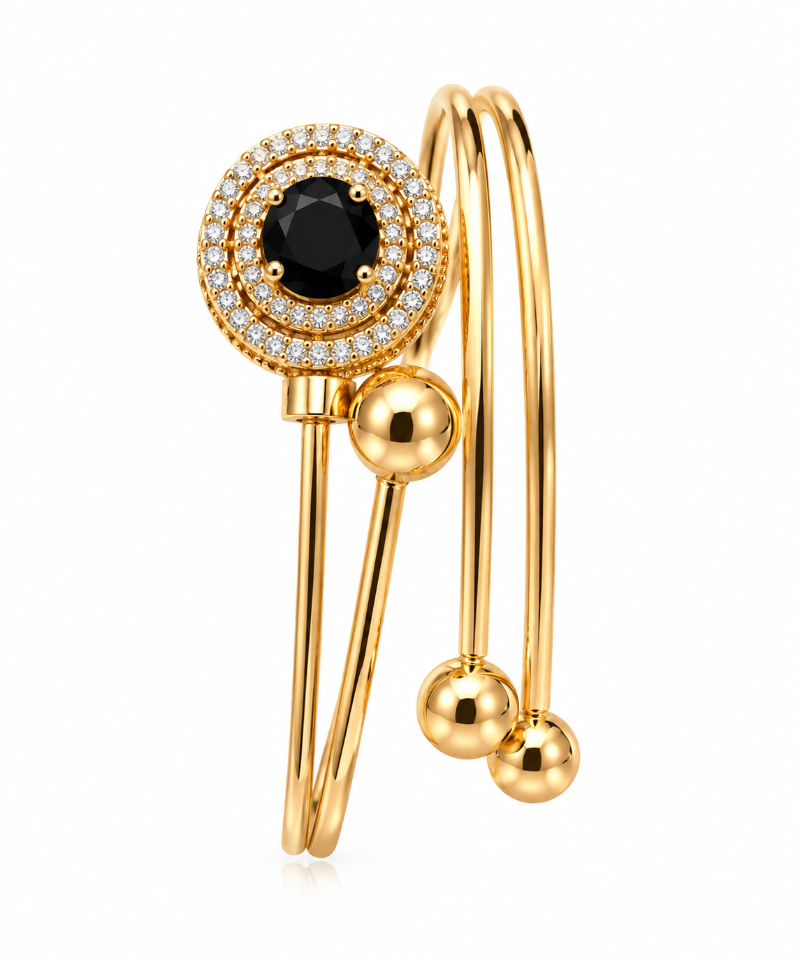 Gold-Toned Black Stone Dual-Band Bracelet