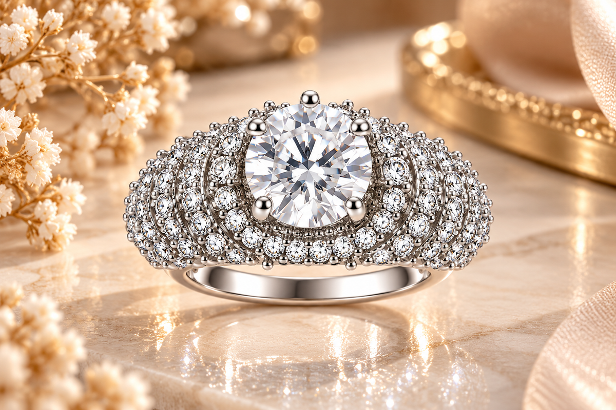 Crystal Dome Halo Statement Ring