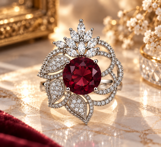 Premium Burgundy Floral Statement Ring