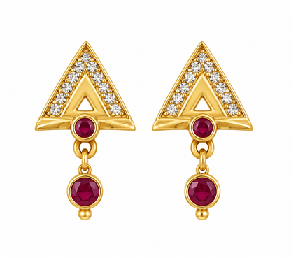 Premium Gold-Toned Geometric Ruby Drop Earrings