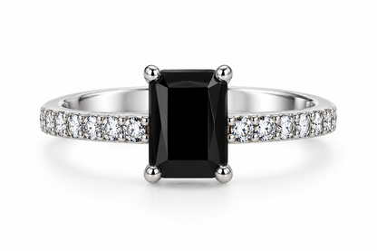 Black Rectangular Solitaire Statement Ring