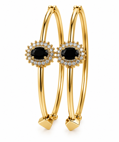 Premium Gold-Toned Black Stone Crystal Bangle Bracelet