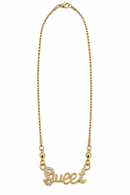 Premium Gold-Toned “Queen” Script Pendant Necklace
