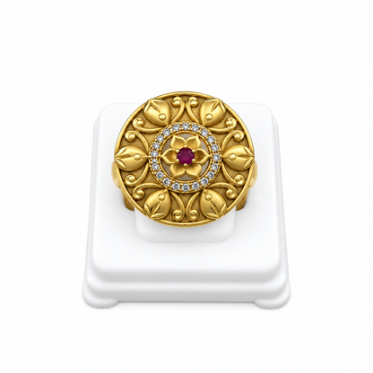 Antique Gold-Toned Floral Ruby Ring