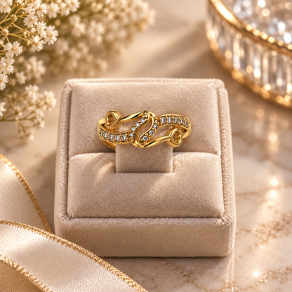 Gold-Toned Crystal Ribbon Statement Ring