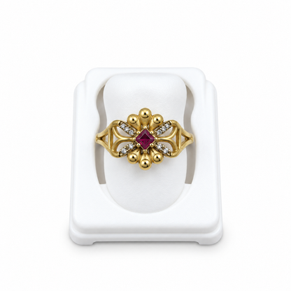 Gold-Toned Ruby Floral Statement Ring