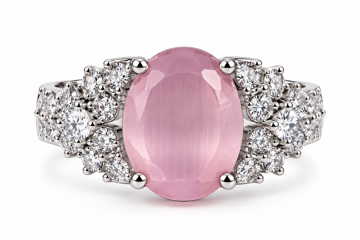 Pink Quartz Crystal Halo Statement Ring