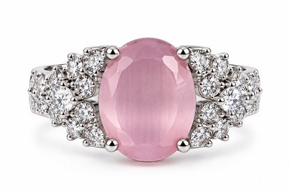 Pink Quartz Crystal Halo Statement Ring