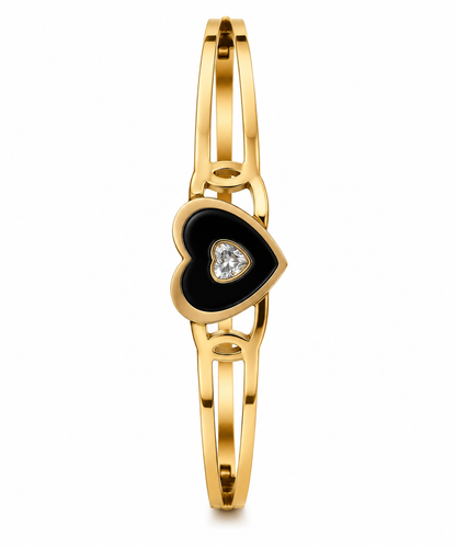 Premium Gold-Toned Black Heart Crystal Statement Bracelet