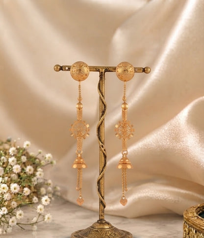 Premium Gold-Toned Ornamental Long Chain Drop Earrings
