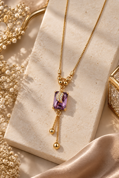 Gold-Toned Purple Stone Pendant Necklace