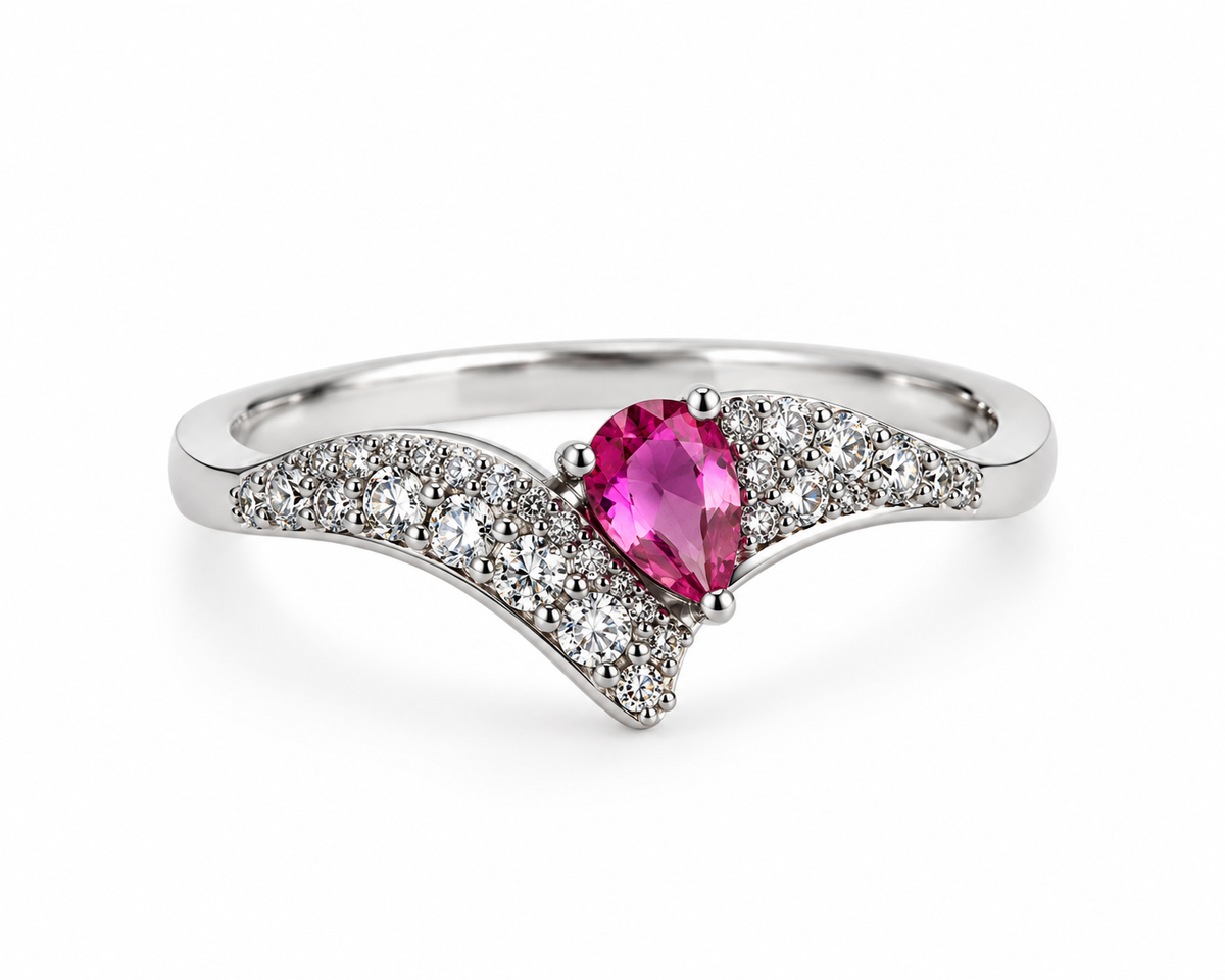 Elegant Silver-Toned Pink Stone Statement Ring