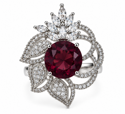 Premium Burgundy Floral Statement Ring