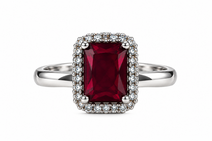 Silver-Toned Deep Red Rectangle Statement Ring