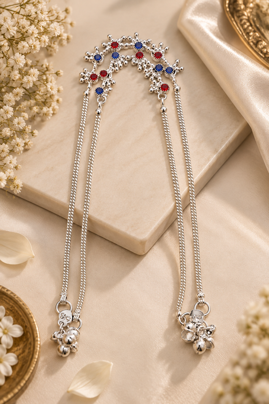 Silver-Toned Double-Chain Anklet / Payal
