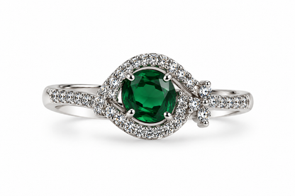 Silver-Toned Green Gemstone Statement Ring