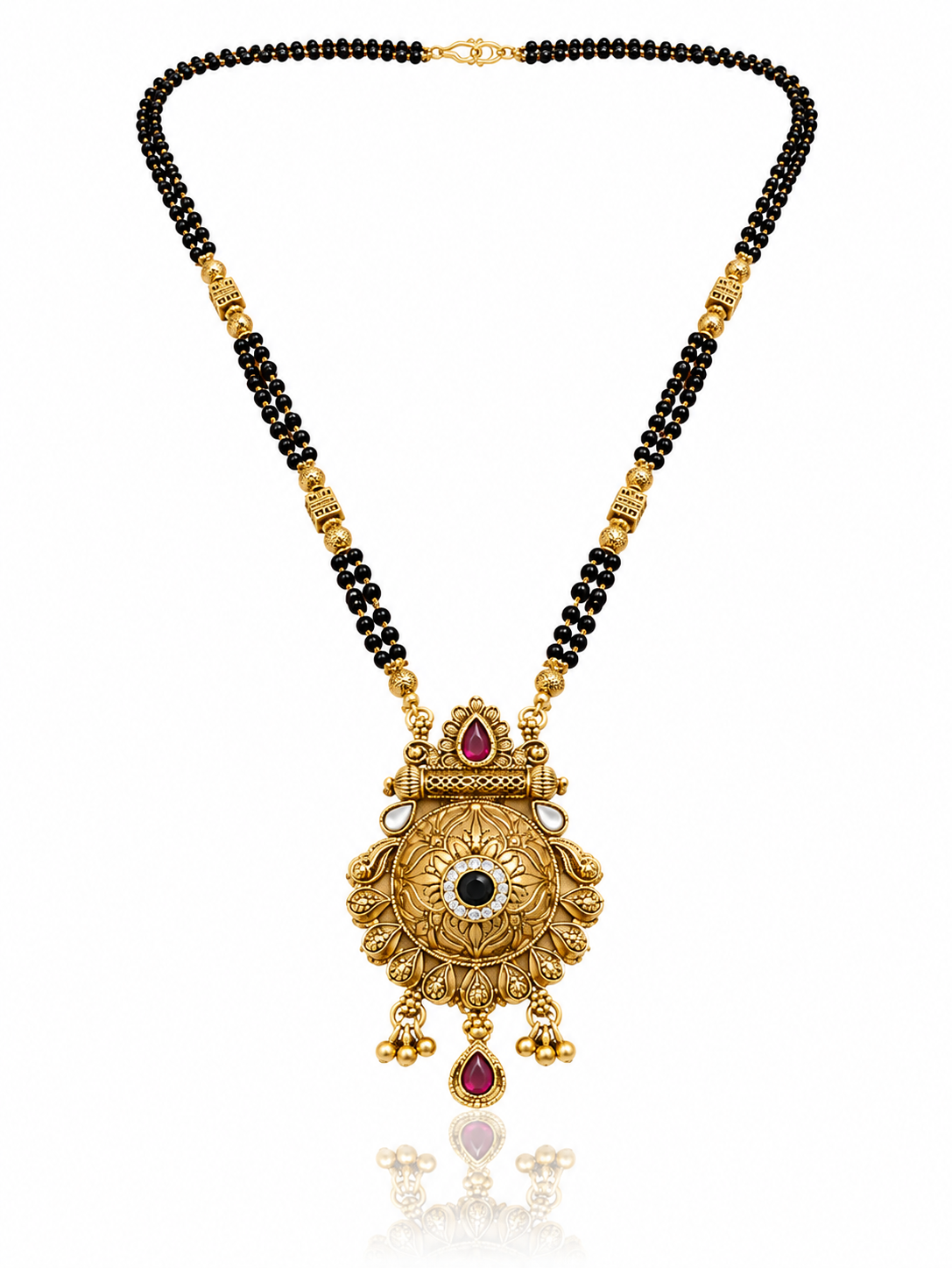 Antique Gold-Toned Black Beaded Statement Mangalsutra