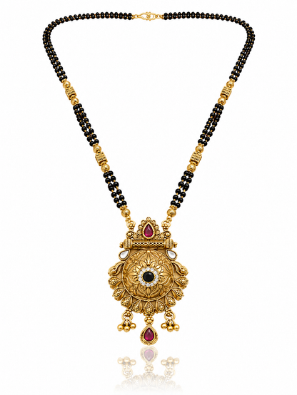Antique Gold-Toned Black Beaded Statement Mangalsutra