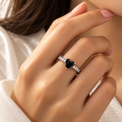 Silver-Toned Black Heart Statement Ring