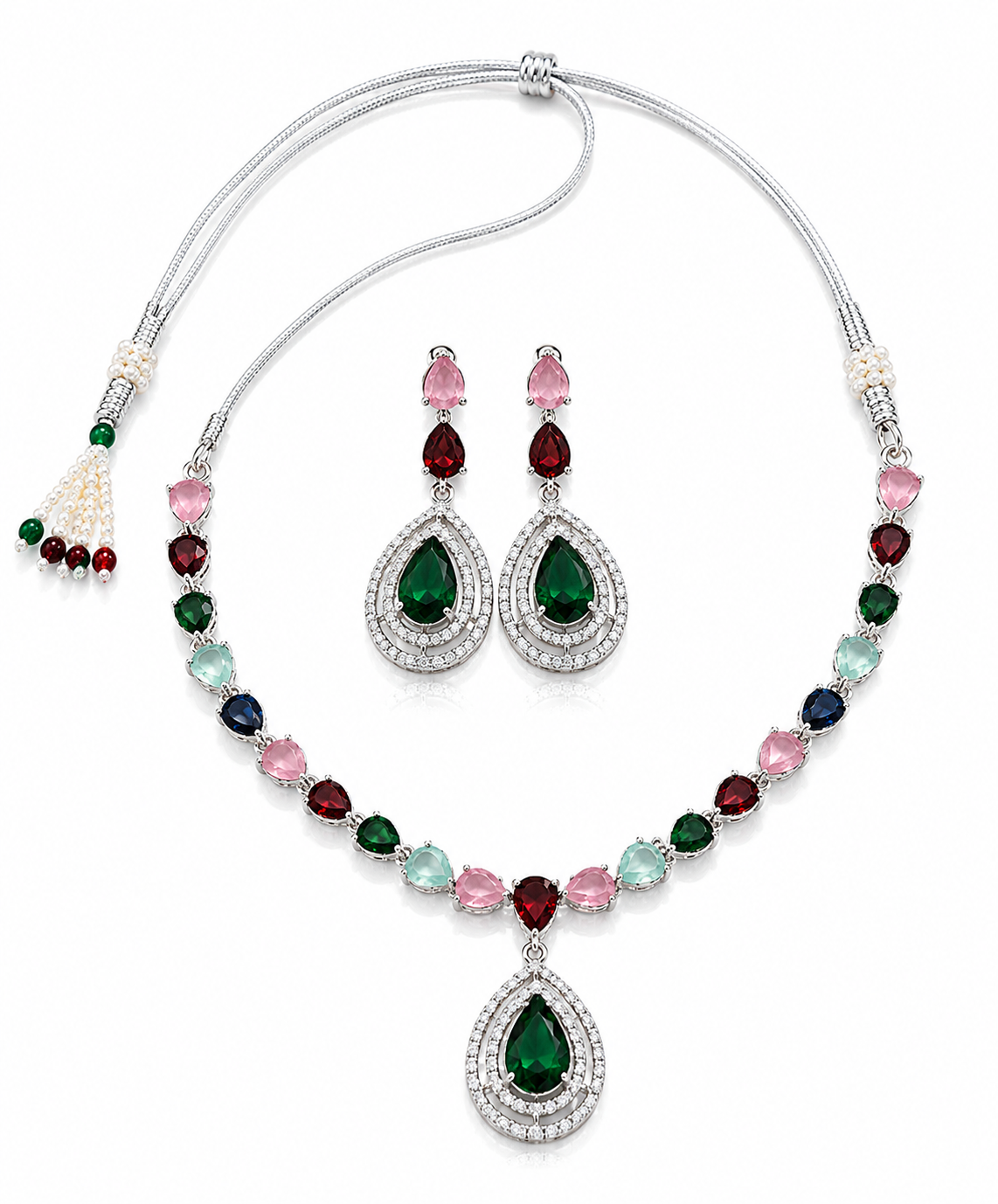 Elegant Multicolor Gemstone Necklace & Earring Set